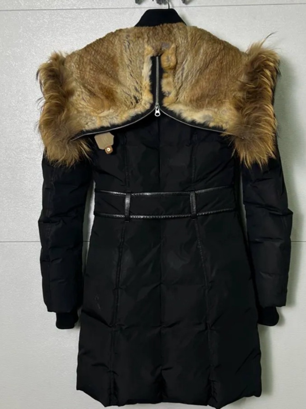 Mackage Black Down Coat with Tan Fur-Trimmed Hood